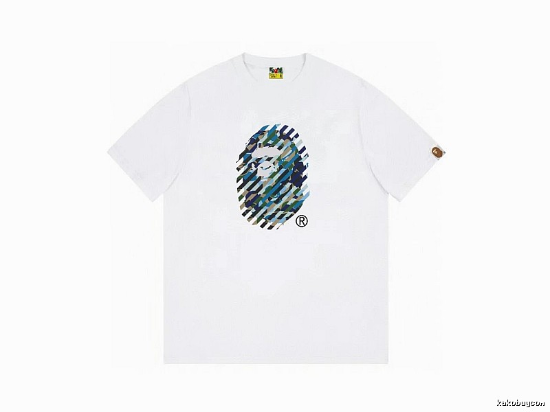 A Bape camouflage-style white T-shirt