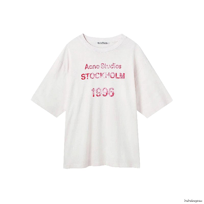 Acne Studios 2090-80 White Pink Lettering Style Ac908046 Stockholm Logo T-Shirt Resort Wear