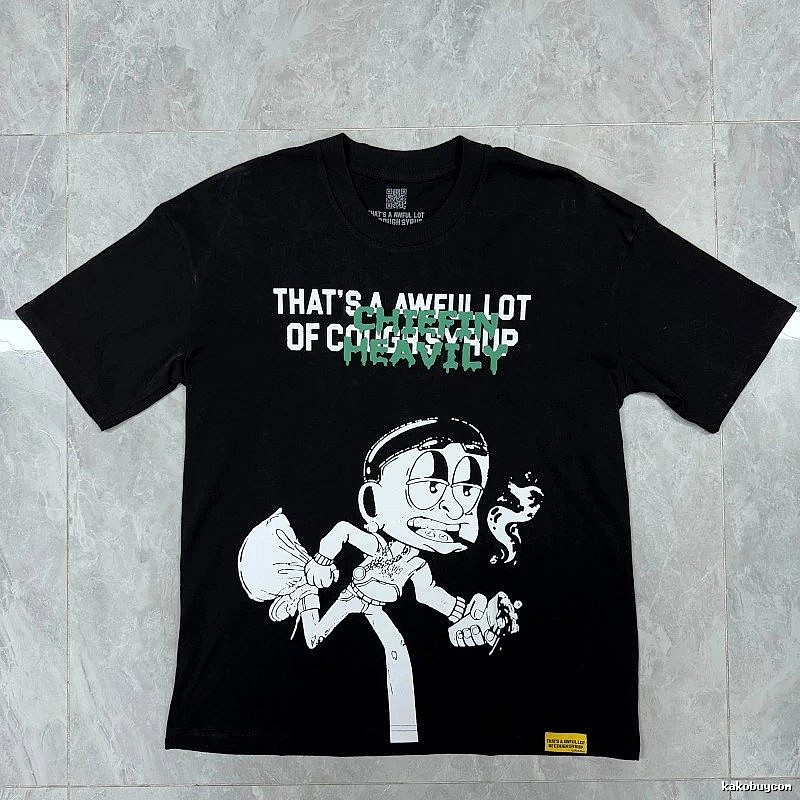 American Street Style Streetwear Cartoon Print Black Short-sleeve T-shirt