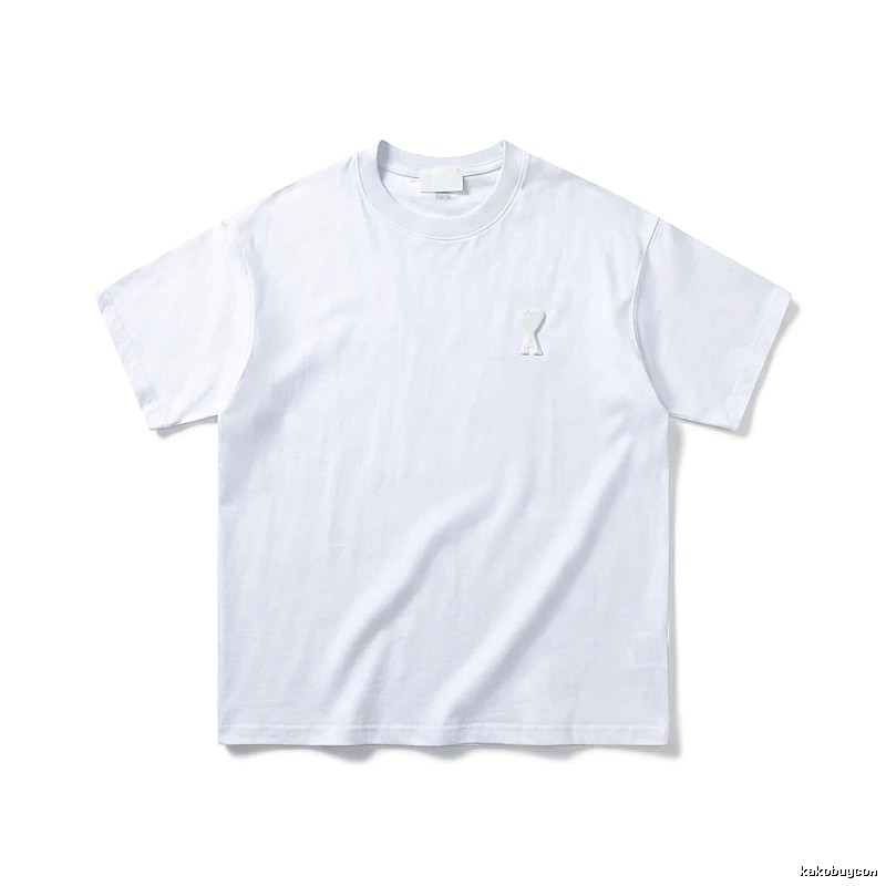 AMI Embroidered Minimalist Style White T-shirt