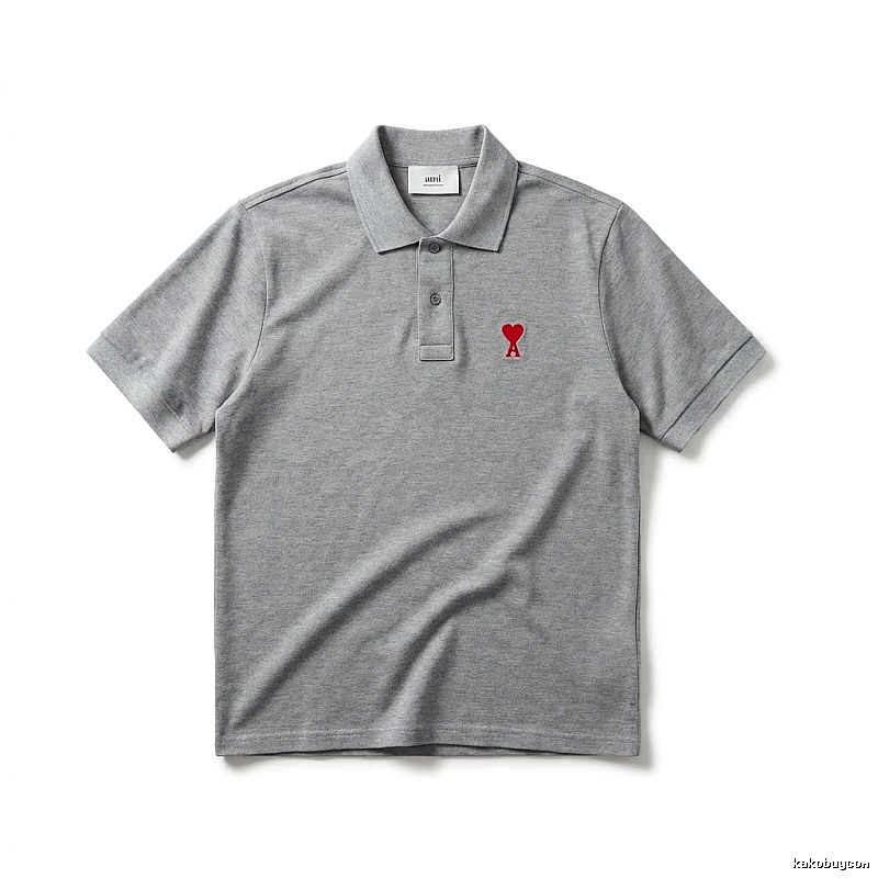 AMI Love Simple Grey Polo Shirt