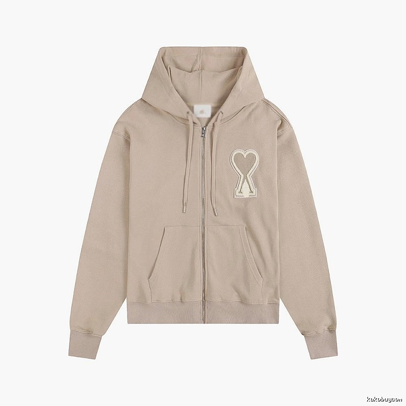 AMI Love Zipper Beige Sweatshirt