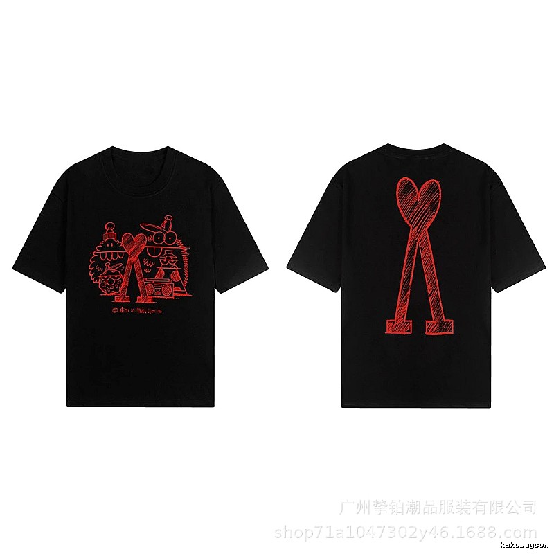 AMI red graffiti-style short-sleeve shirt