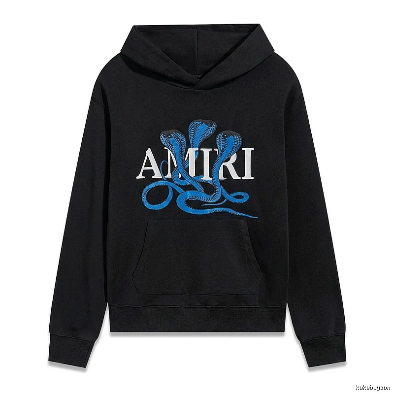 AMIRI black hoodie with snake - pattern printing