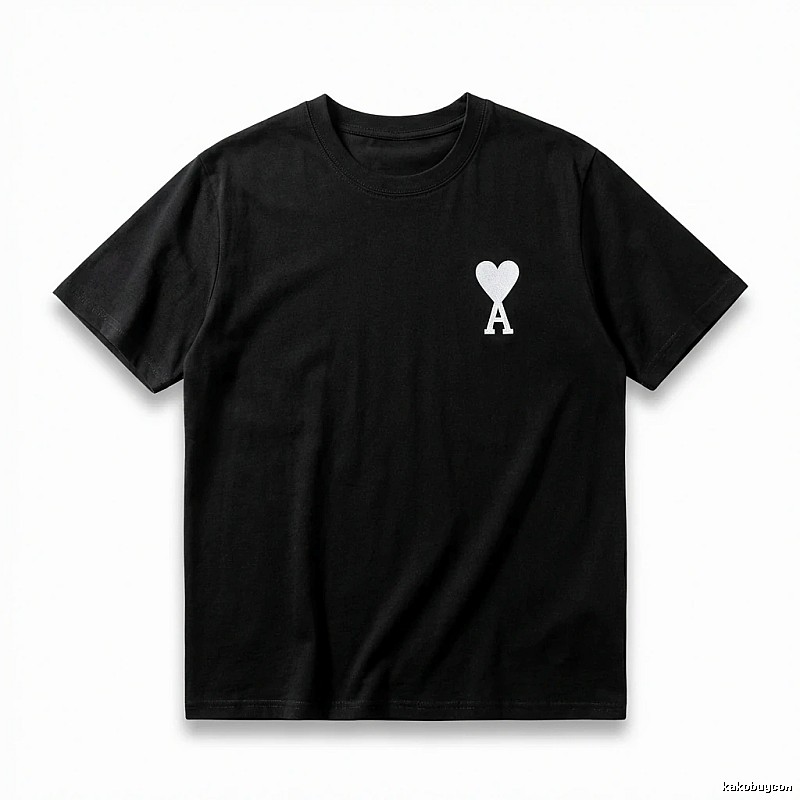 Ami's simple black T-shirt with heart embroidery