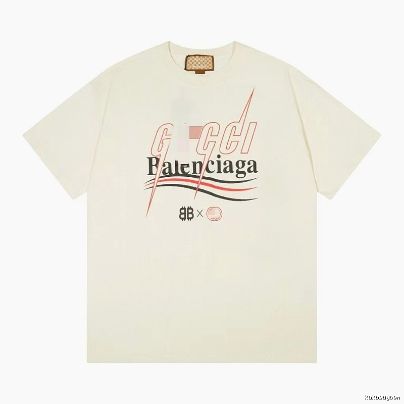 Balenciaga Co-branded Printed Streetwear Off-white Short-sleeve T-shirt