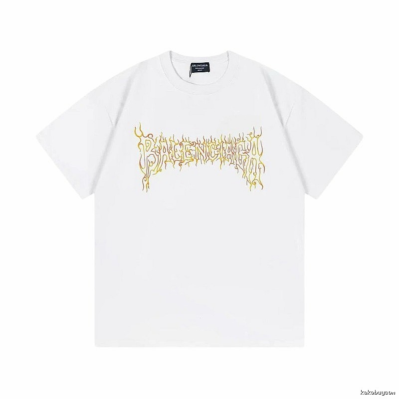 Balenciaga Gothic Style Flame Print White T-Shirt