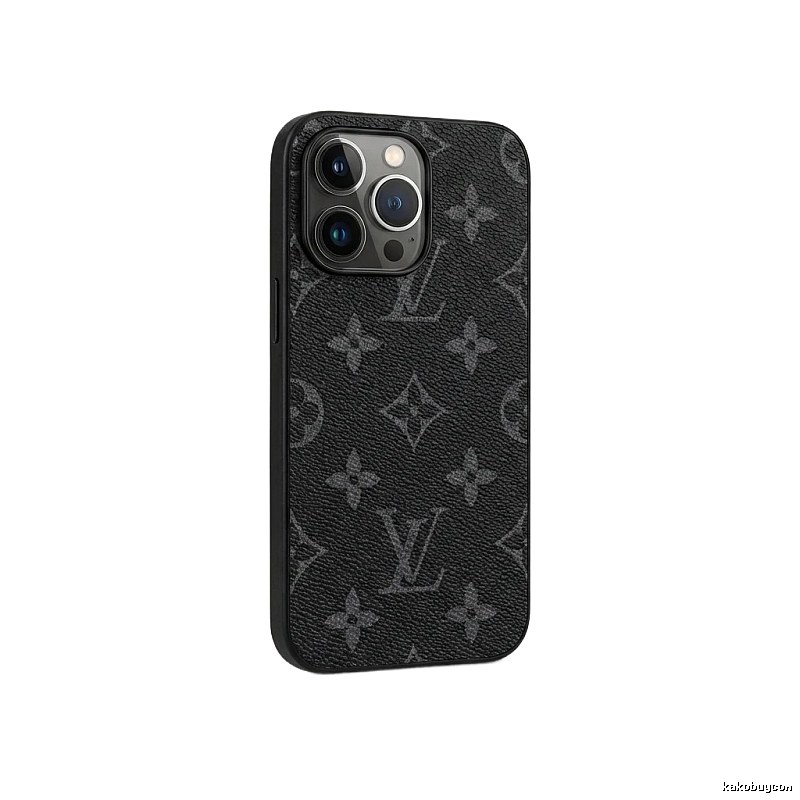 Black iPhone case with LV monogram pattern