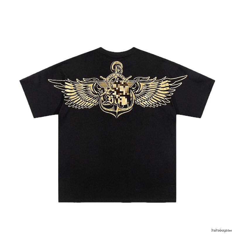 BOY Gold Foil Wings Street Style Black Short Sleeve T-shirt
