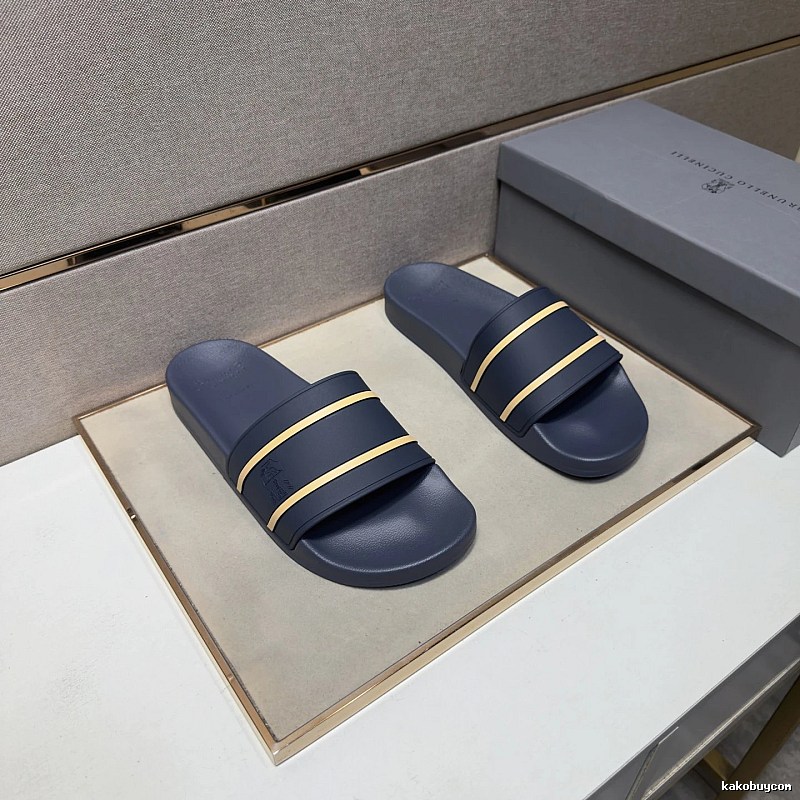 Brunello Cucinelli Casual Striped Navy Blue Slide Sandals