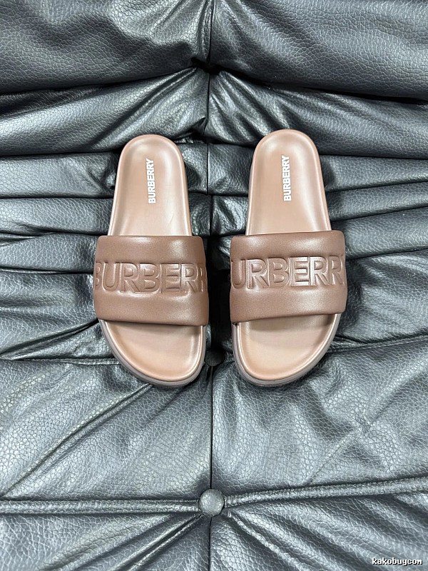 Burberry Embossed Minimalist-Style Brown Slide Sandals