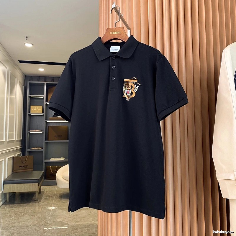 Burberry Tiger Embroidery Style Black Polo Shirt