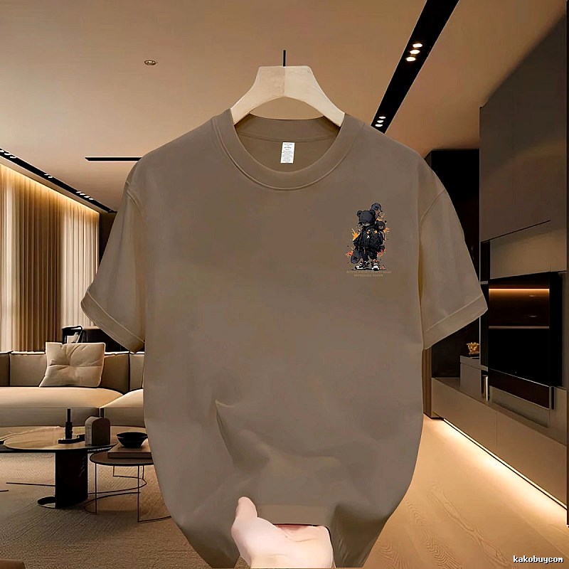 China-chic Graffiti Bear Street Style Khaki Short Sleeve T-Shirt