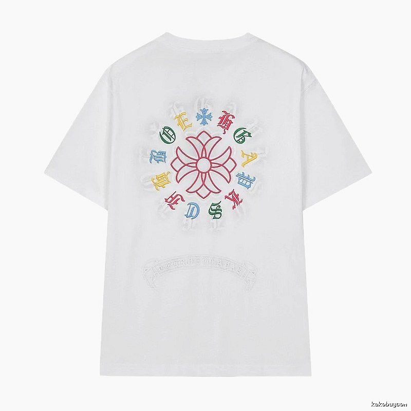 Chrome Hearts Colorful Embroidered Street Style White T-Shirt