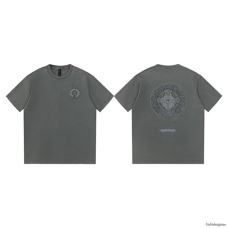 Chrome Hearts Cross Embroidered High Street Dark Grey Short-sleeve T-Shirt