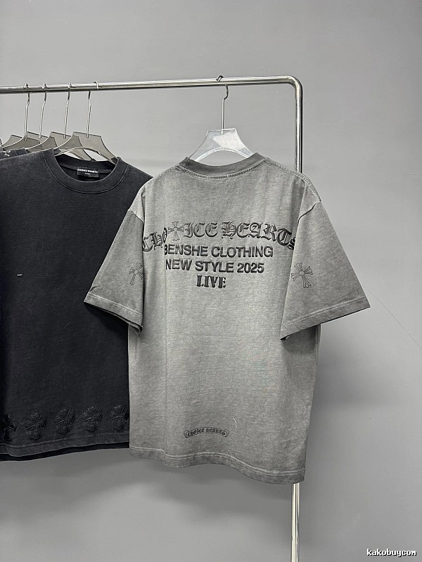 Chrome Hearts Cross Print Vintage Street Style Grey Short-Sleeve T-Shirt