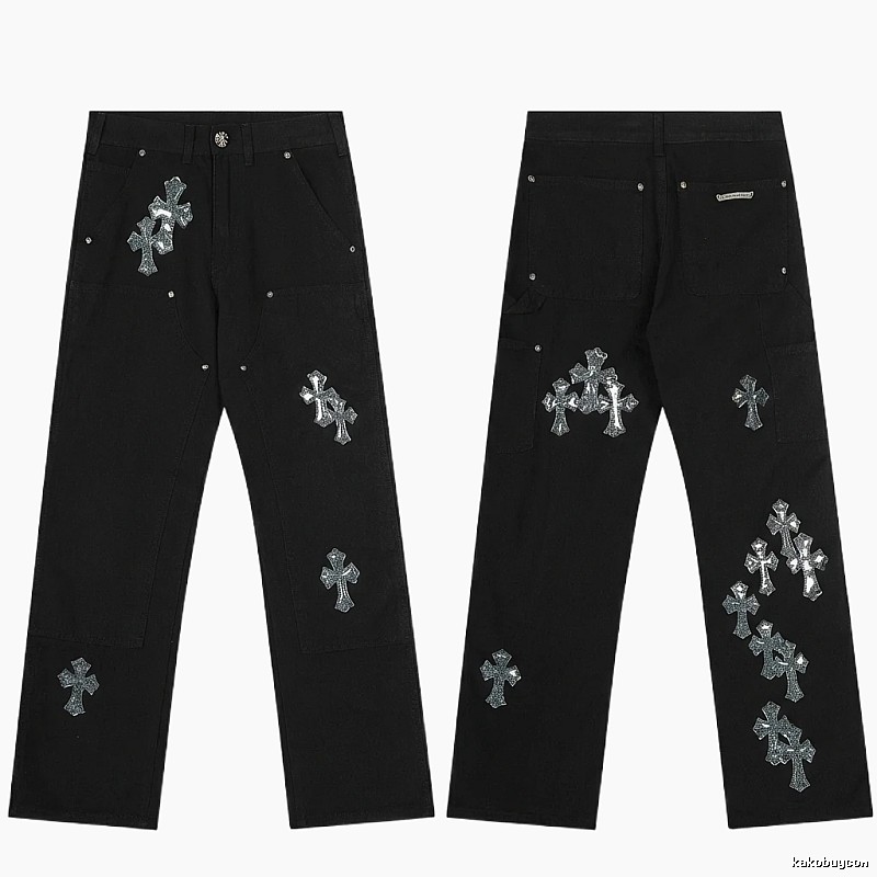 Chrome Hearts Cross Trendy Cool Black Pants