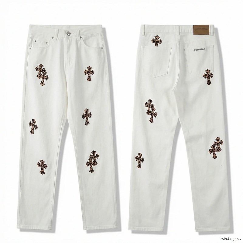 Chrome Hearts Cross Trendy Cool White Jeans