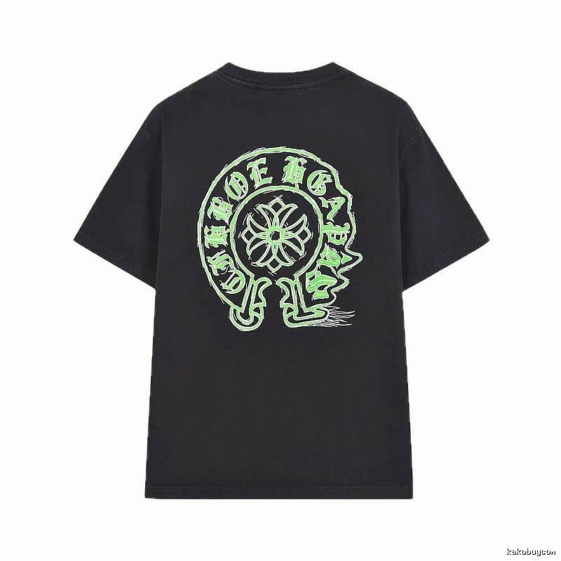 Chrome Hearts Horseshoe Print Street Style Black & Green Short-Sleeve T-Shirt