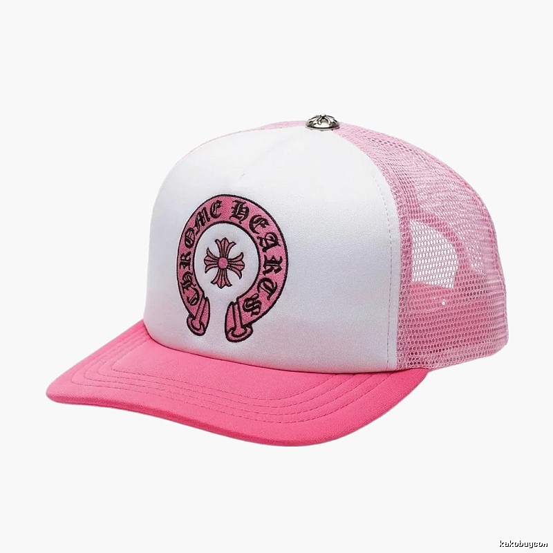 Chrome Hearts retro-style pink and white hat
