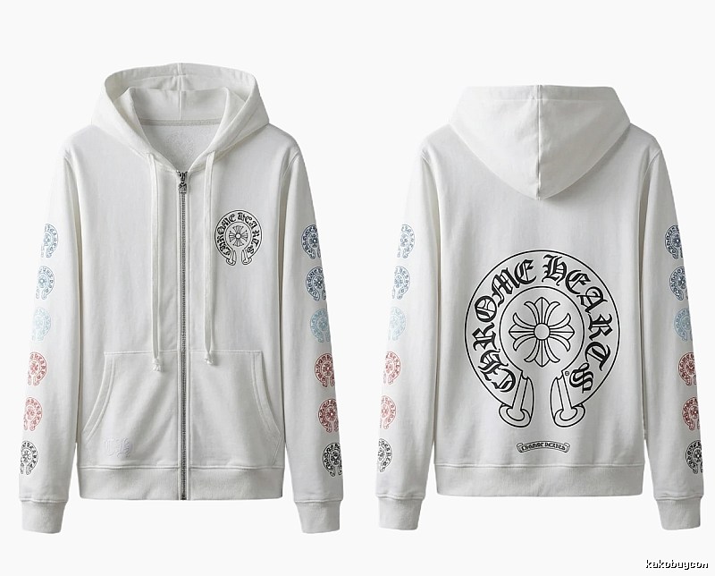 Chrome Hearts White Hoodie with Horseshoe Print Style