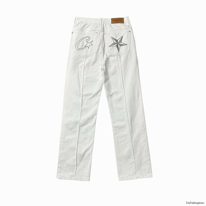 Corteiz Star Embroidery White Jeans