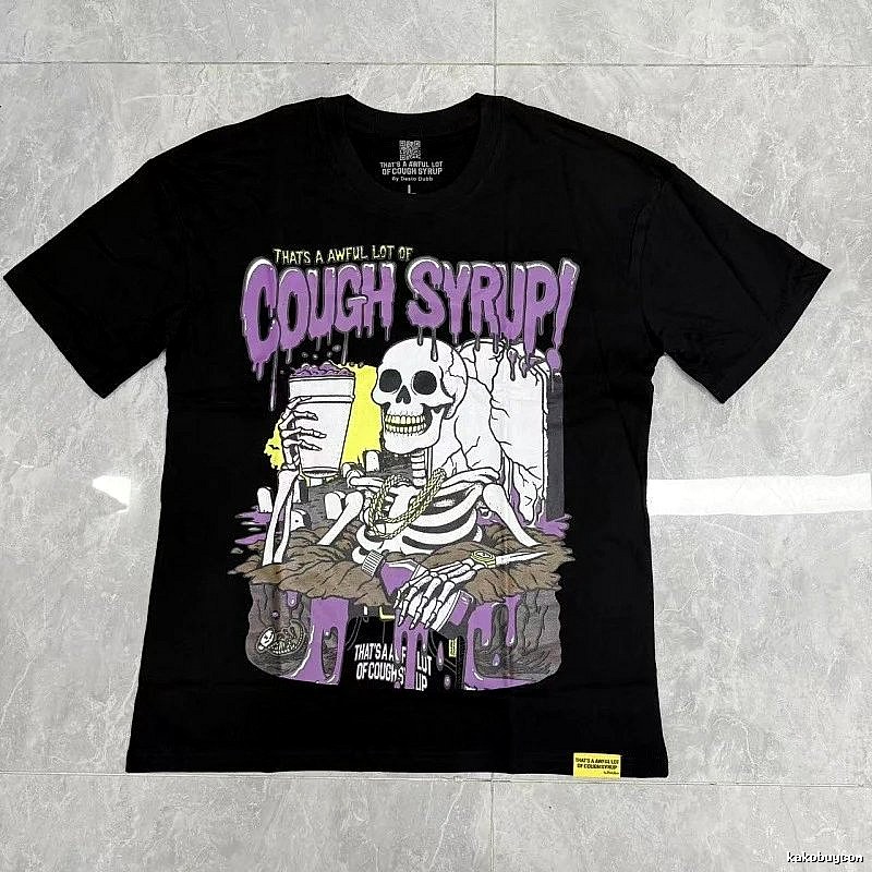 Cough Syrup Skull Print Hip-hop Style Black T-shirt
