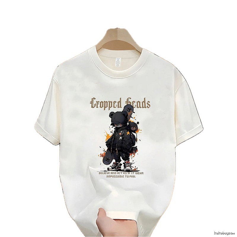 Cropped Heads Trendy Bear Street Style White T-shirt