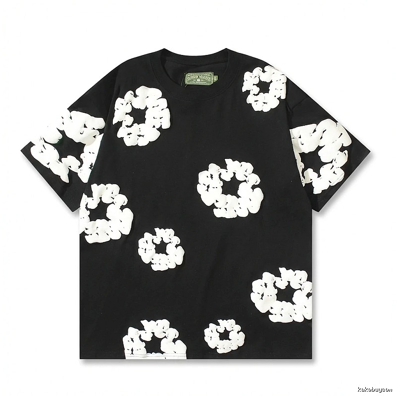 DENIM TEARS Black T-shirt with Flower Print