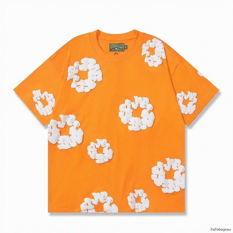 DENIM TEARS Floral Style Orange T-shirt
