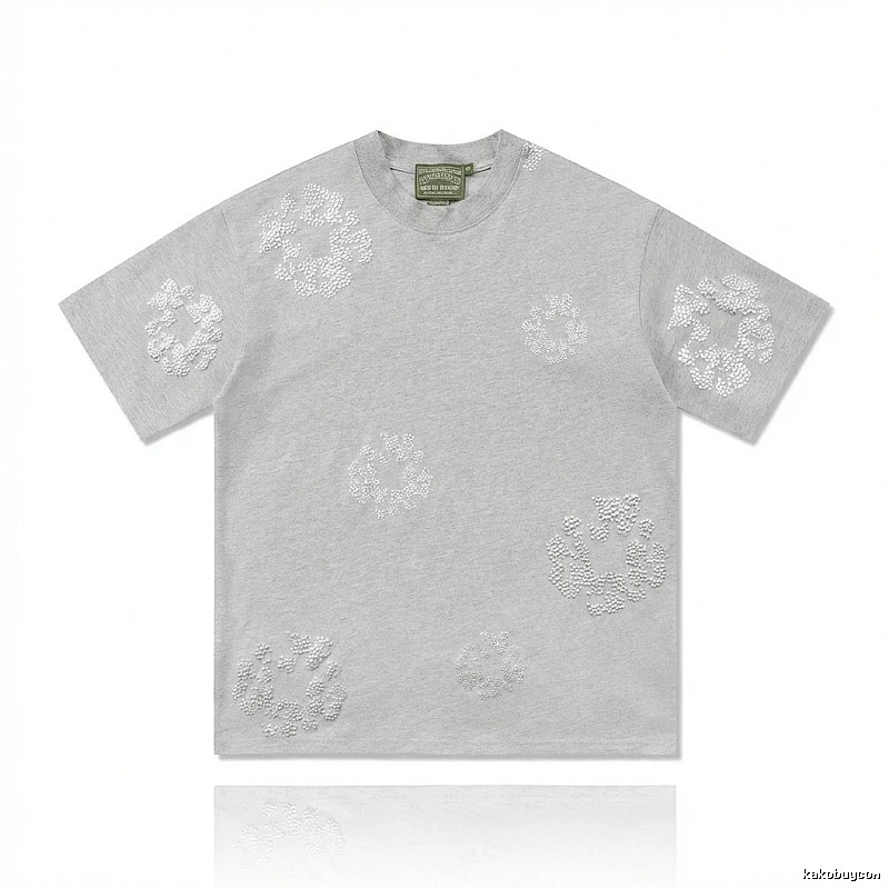 DENIM TEARS Retro - Style Light Gray T - Shirt