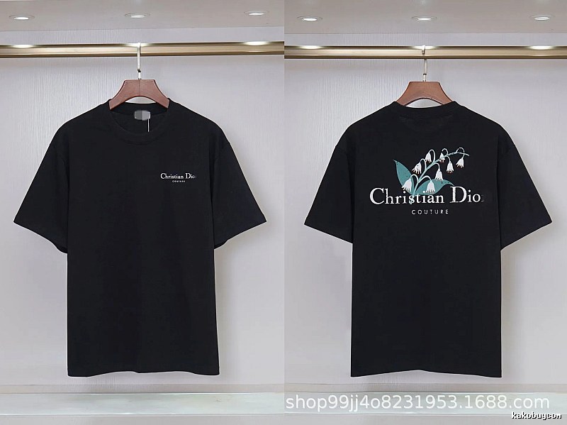 Dior Casual Black T-Shirt with Lily of the Valley Print
