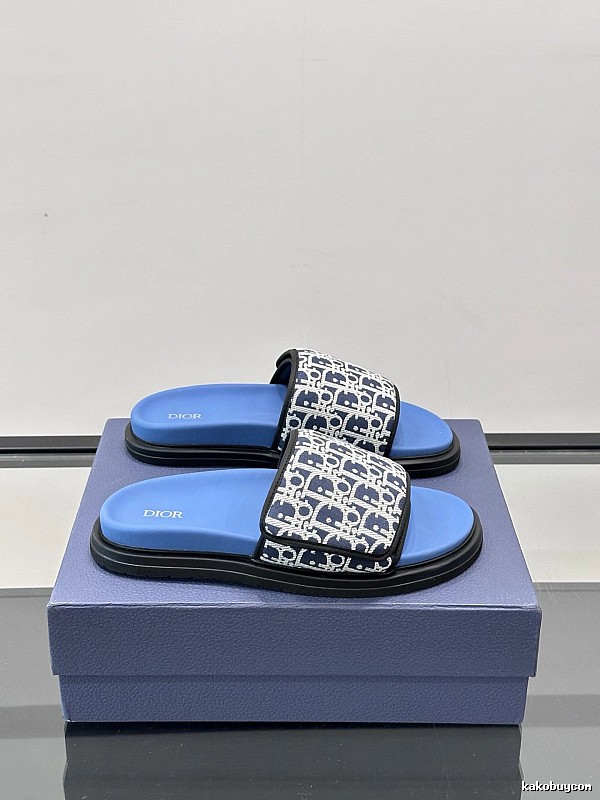 Dior Classic Monogram Light Luxury Style Blue Slides