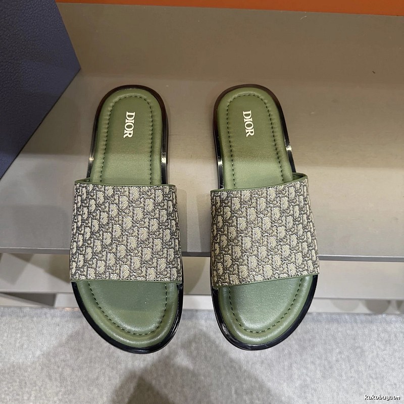 Dior Classic Oblique Vintage Style Army Green Slide Sandals