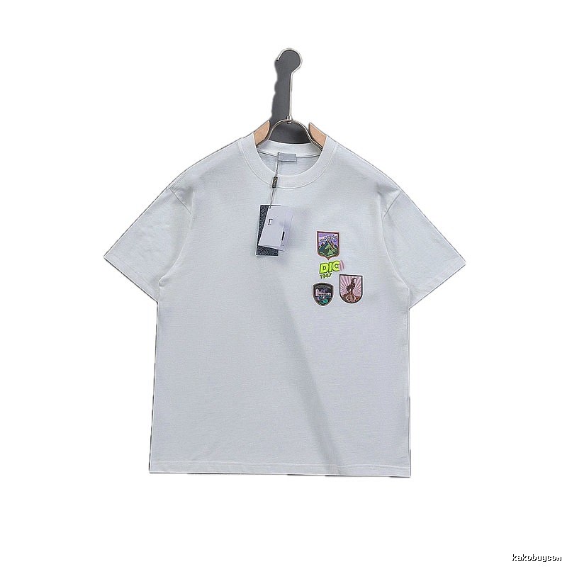 Dior Embroidered Badge Casual Style White Short-sleeve T-shirt