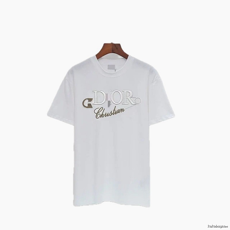 Dior Embroidered Light Luxury Style White Short-sleeve T-shirt