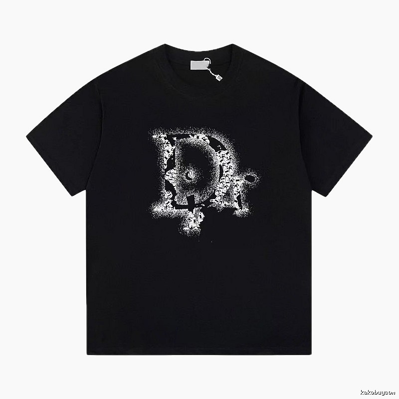 Dior Large D Print Trendy Style Black T-Shirt