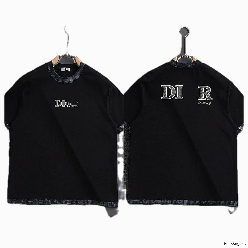 Dior Letter Print Light Luxury Style Black T-Shirt