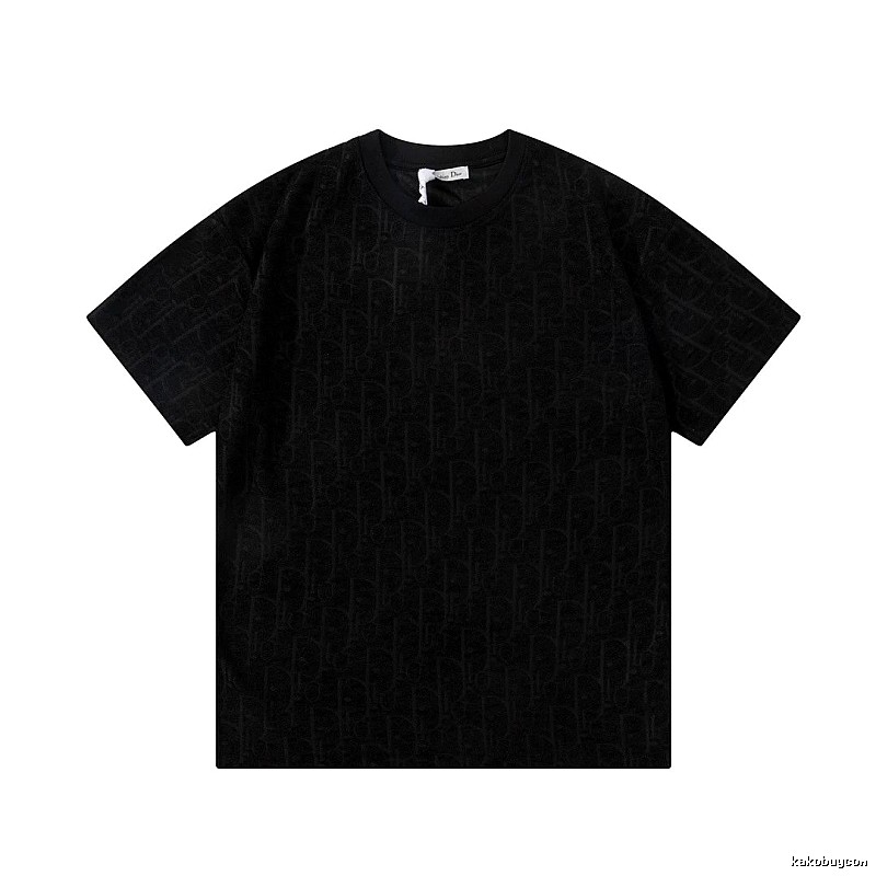 Dior Monogram All-over Print Light Luxury Style Black T-Shirt