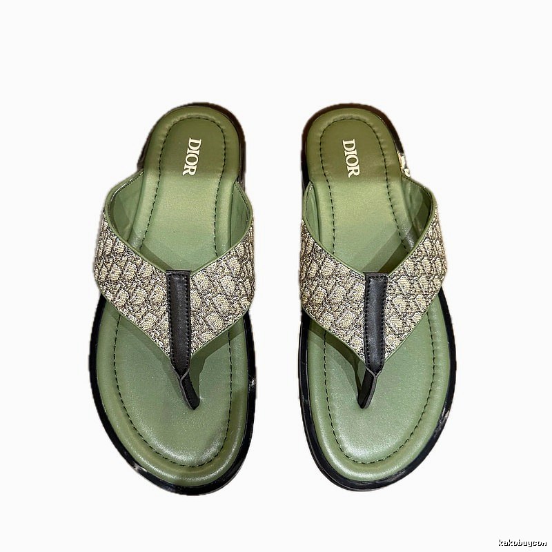 Dior Monogram Light Luxury Style Army Green Flip Flops