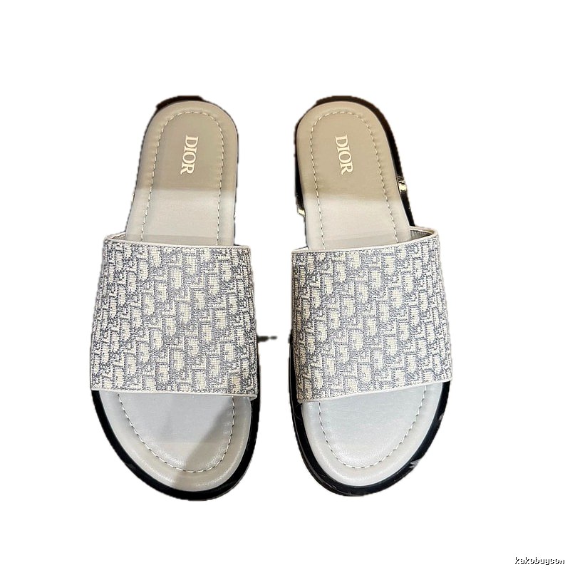 Dior Monogram Light Luxury Style Light Gray Slides