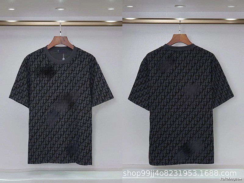 Dior Oblique Streetwear Collection Dark Grey Short-sleeve T-Shirt