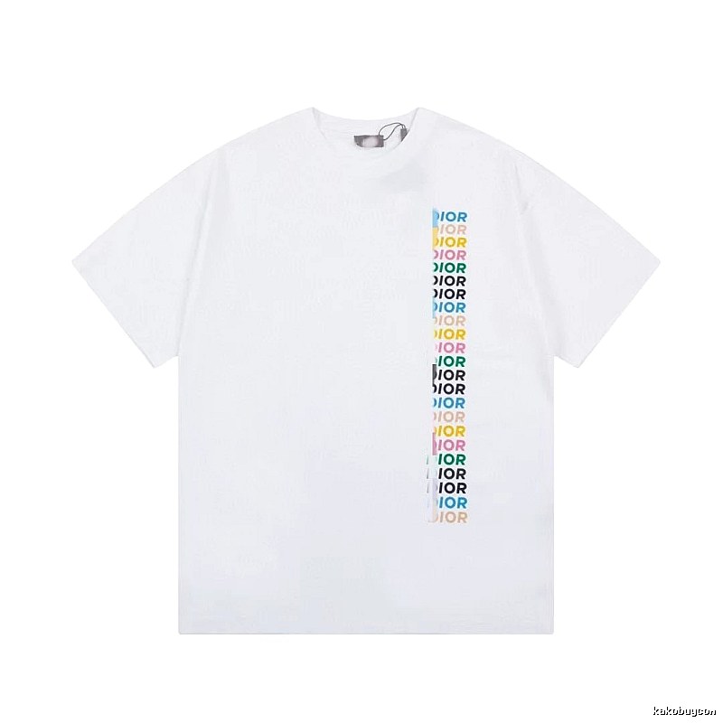 Dior Trendy Style Side-row Colored Print White T-Shirt
