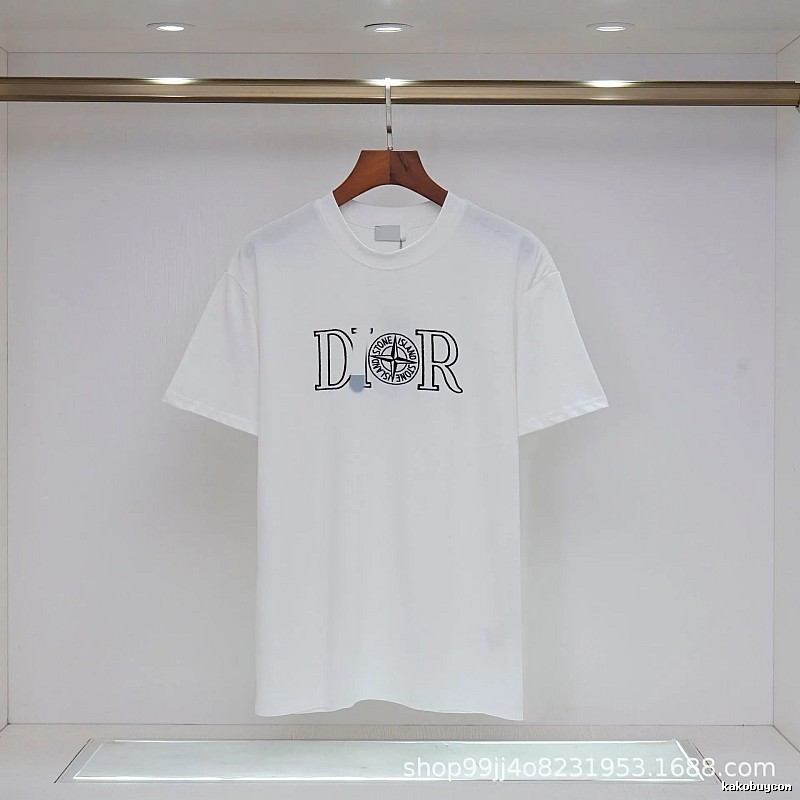 Dior x Stone Island Co-branded Casual Style White T-Shirt