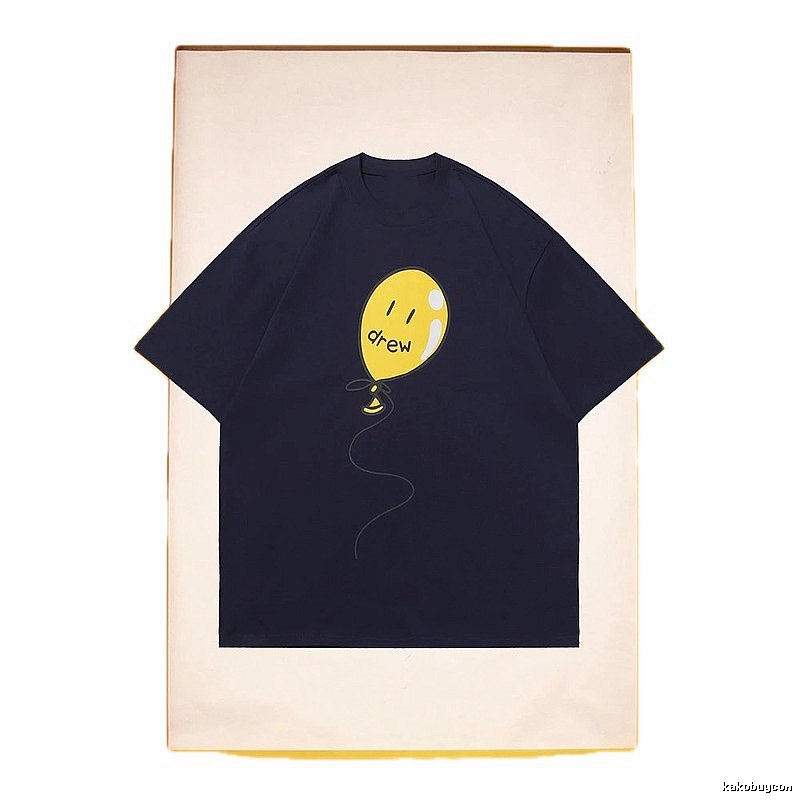 DREW Balloon Smiley Street Style Navy Blue Short Sleeve T-Shirt