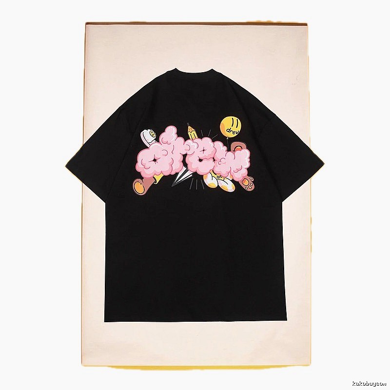 DREW Cloud Print Street Style Black Short Sleeve T-Shirt