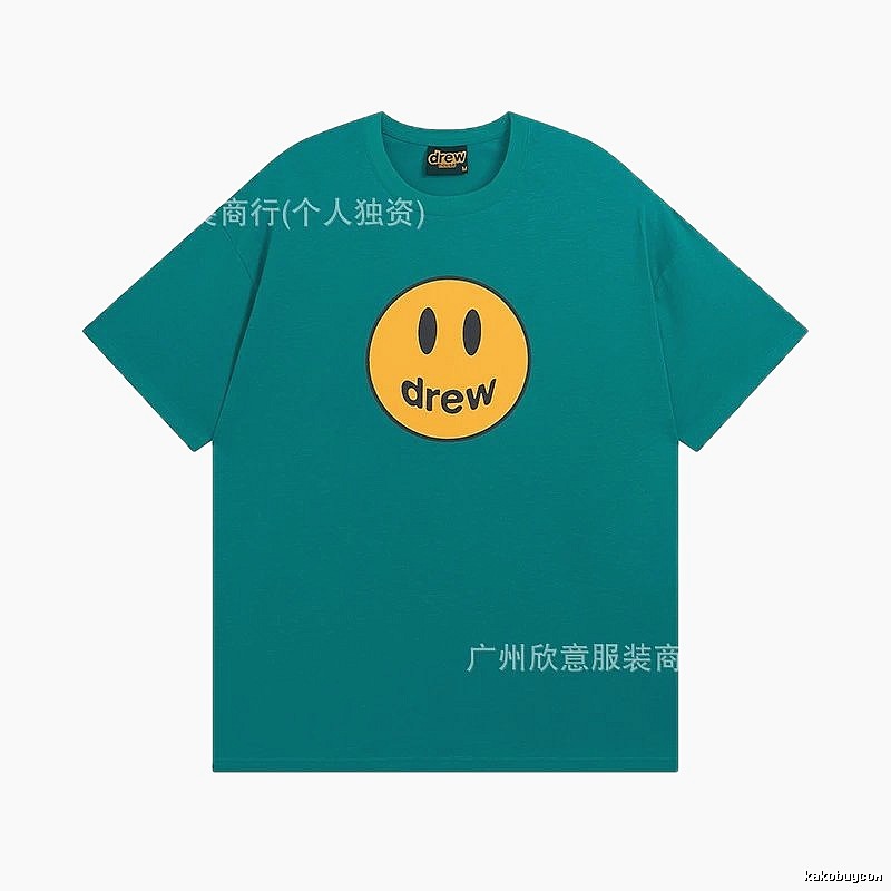 DREW Smiley Face Casual Style Lake Green Short Sleeve T-shirt