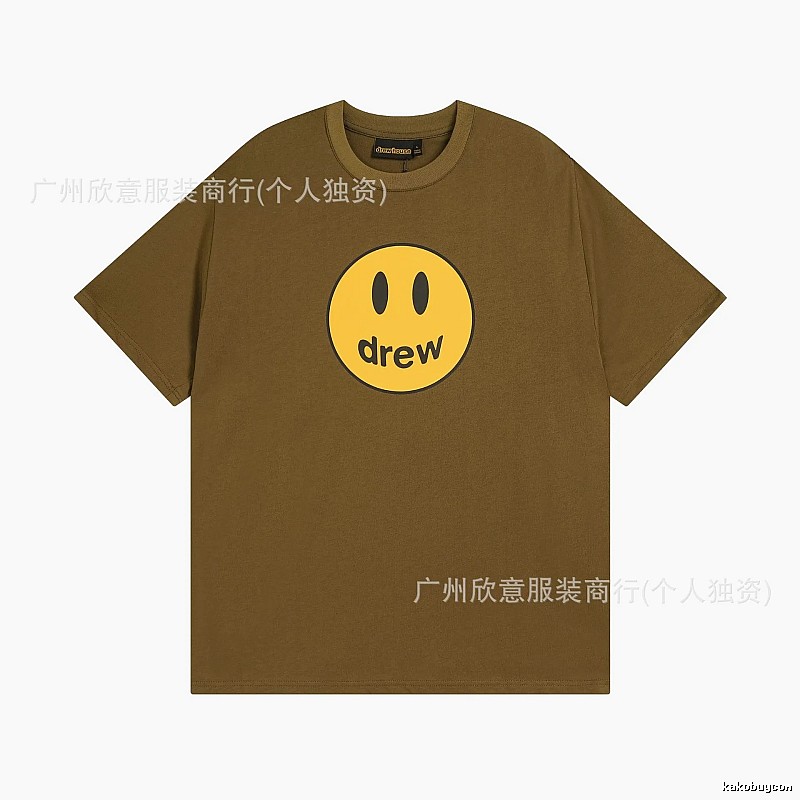 Drew Smiley Face Street Style Brown Short Sleeve T-shirt