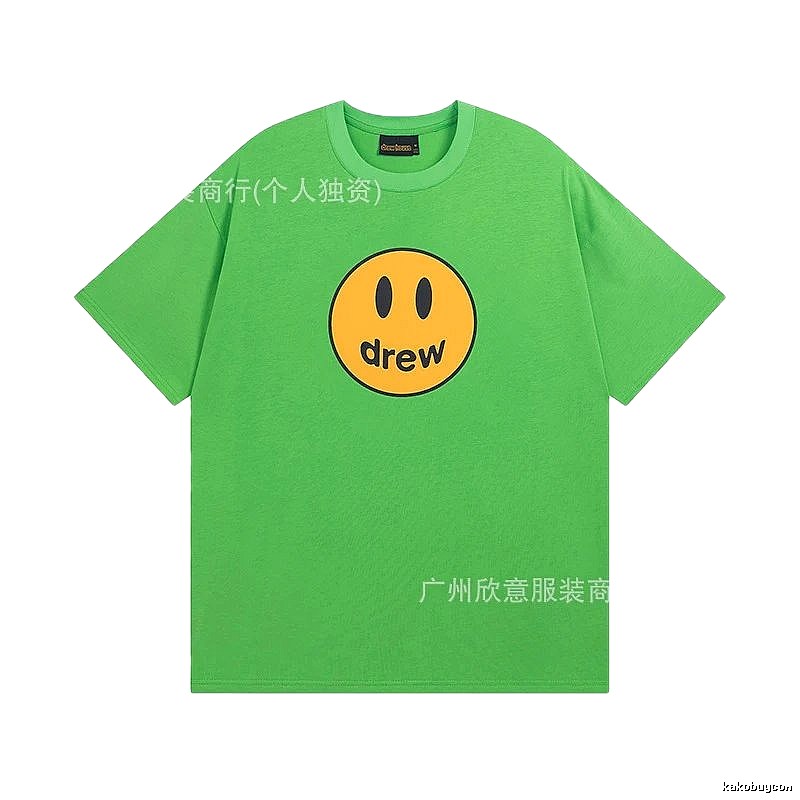 DREW Smiley Face Street Style Green Short Sleeve T-Shirt