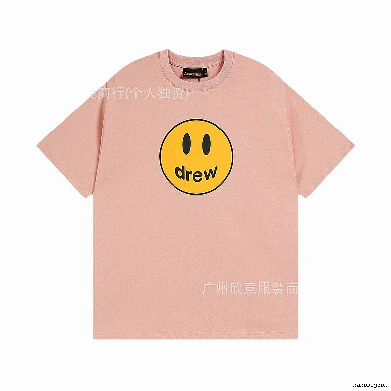 Drew Smiley Print Street Style Pink T-Shirt